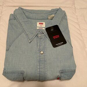Levi's Mens Barstow Classic Western Denim Pearl Snap Dress Shirt Size XXL, NWT